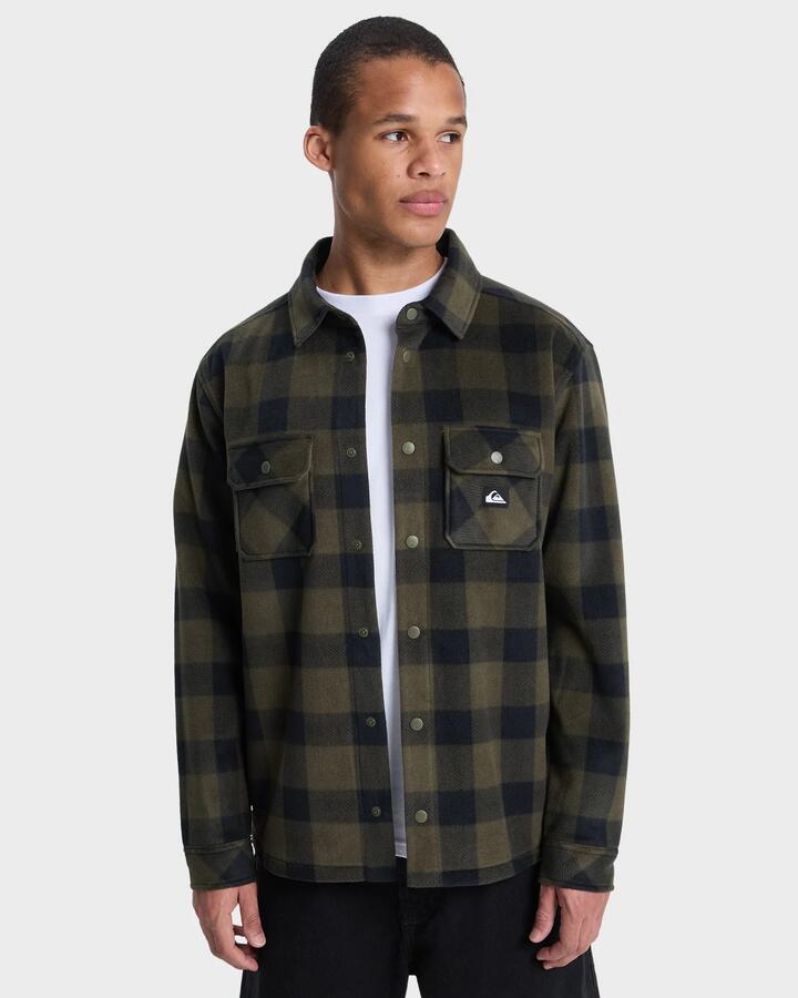 Image of a model wearing Tops. Product name - Quiksilver Mens Bering Strait Check Long Sleeve Shirt Bering Strait Grape Leaf in Bering Strait Grape Leaf colour by brand - Quiksilver