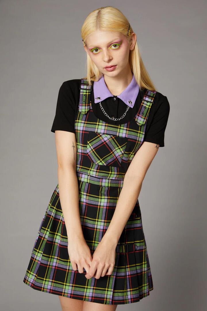Image of Dresses. Productname: Vivid Tartan Goth Pinafore in Multi colour by brand - Black Friday