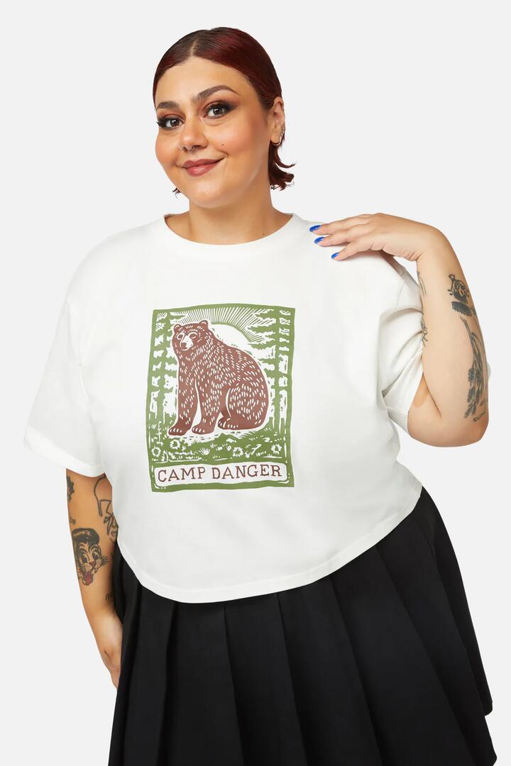 Image of T-Shirts. Productname: Curve Camp Danger Tee in Cream colour by brand - Dangerfield