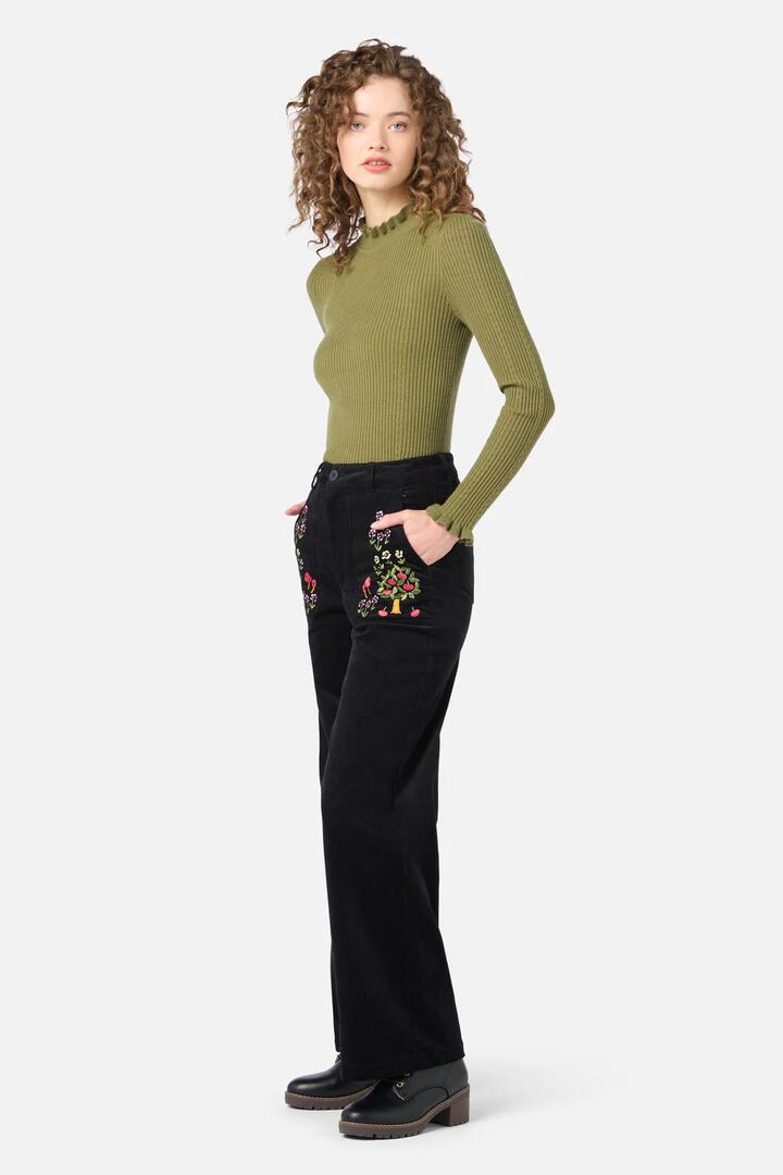 Image of Jeans. Productname: Orchard Embroidered Cord Jean in Black colour by brand - Princess Highway