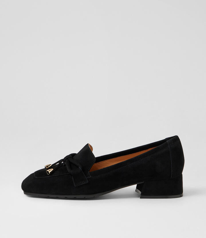 Image of Flats. Productname: Simon Black Suede Loafers in Black colour by brand - MIDAS