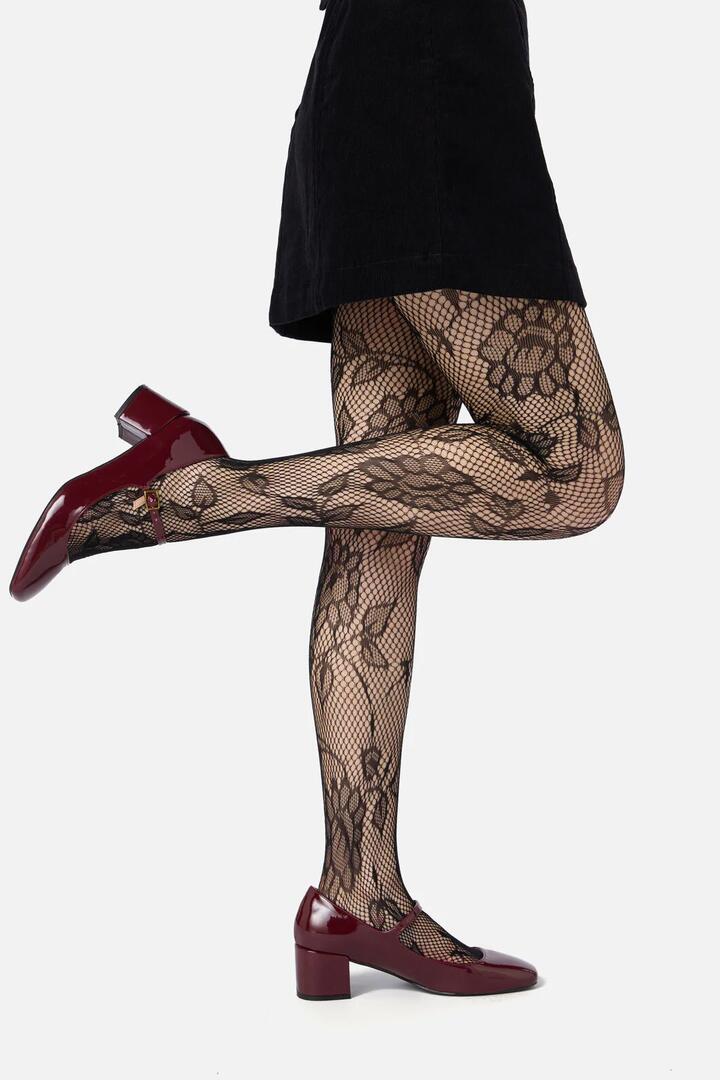Image of Lingerie. Productname: Black Flower Tights in Black colour by brand - Princess Highway