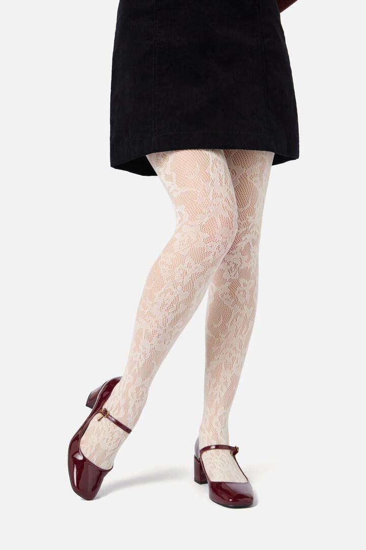 Image of Lingerie. Productname: Cream Flower Tights in Cream colour by brand - Princess Highway