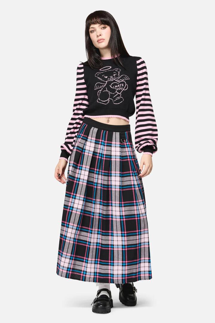 Image of a model wearing Skirts. Productname: Hater Goth Midi Skirt in Pink colour by brand - Dangerfield