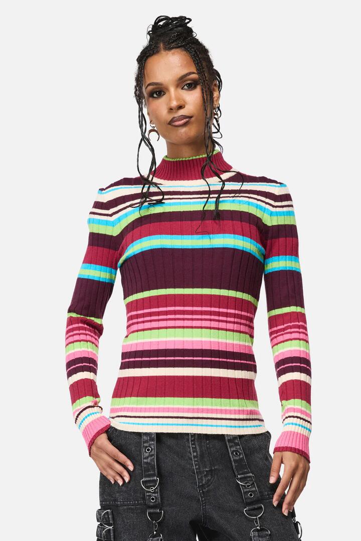 Image of a model wearing Tops. Productname: Luna Stripe Knit in Multi colour by brand - Black Friday