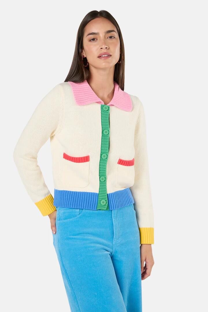 Image of Cardigans. Product name - Colour Play Cardigan in Cream colour by brand - Gorman