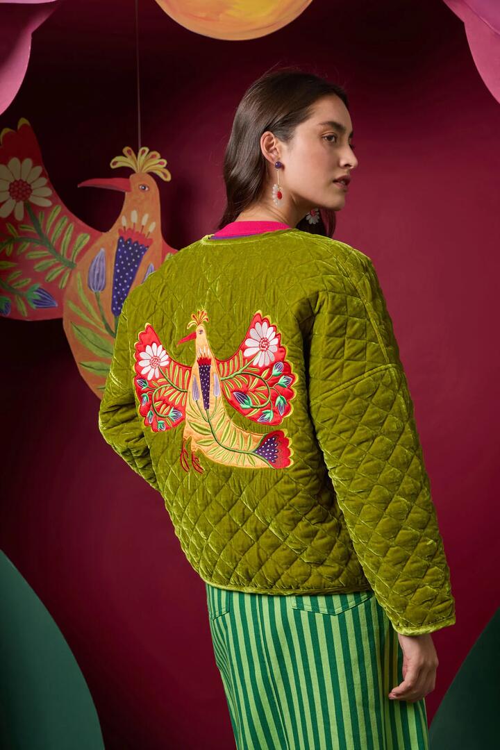 Image of Coats & Jackets. Product name - Blooming Bird Print Jacket in Green colour by brand - Gorman