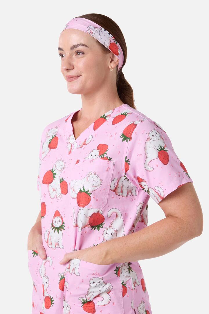 Image of Hair Accessories. Productname: Strawberry Cats Scrub Headband in Pink colour by brand - Scrubs With Love