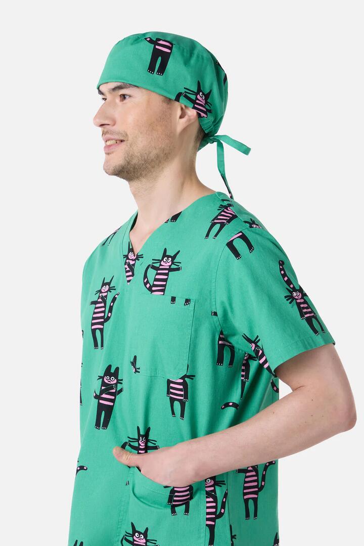 Image of Hats. Productname: Peculiar Puss Scrub Hat in Green colour by brand - Scrubs With Love