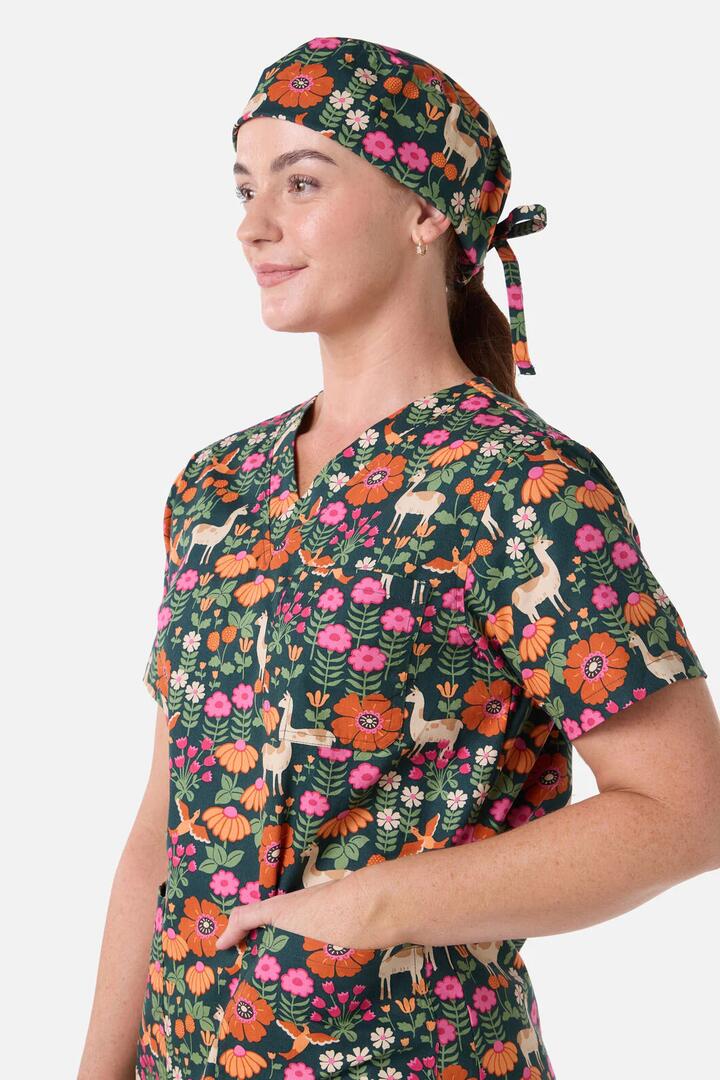 Image of Hats. Productname: Llama & Bird Scrub Hat in Green colour by brand - Scrubs With Love
