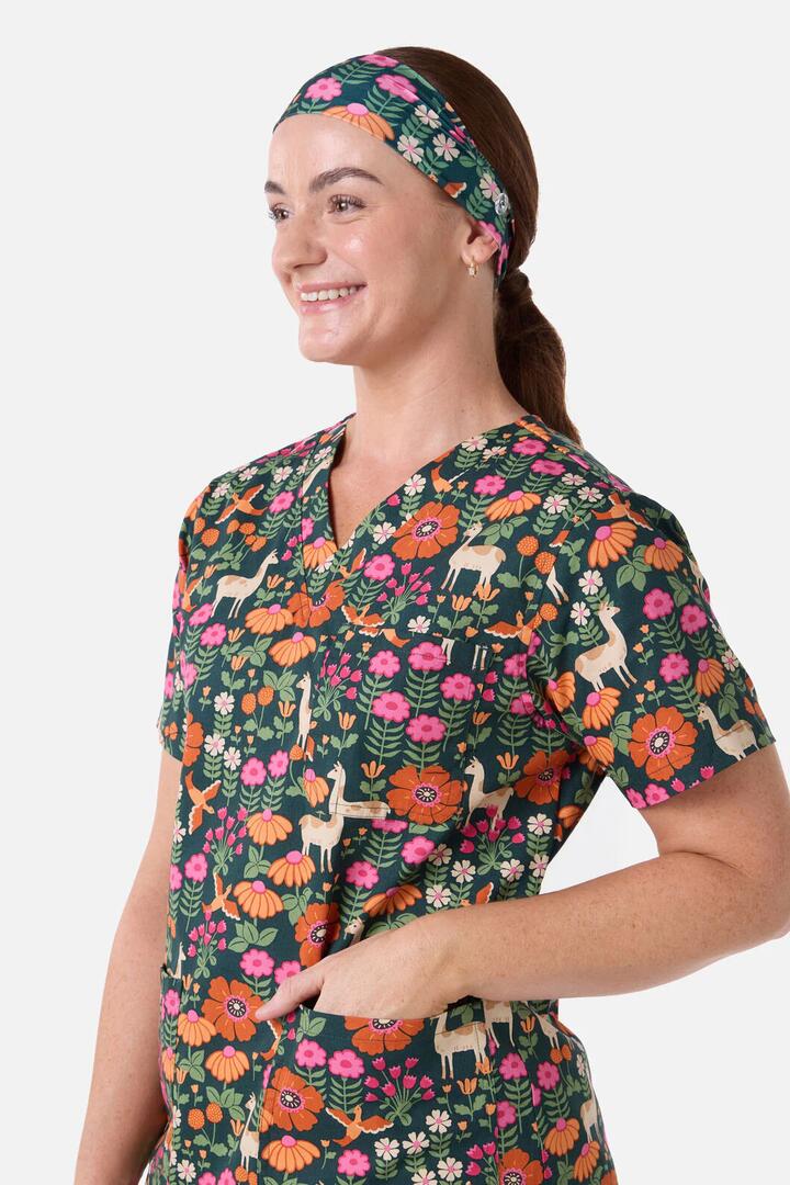 Image of Hair Accessories. Productname: Llama & Bird Scrub Headband in Green colour by brand - Scrubs With Love