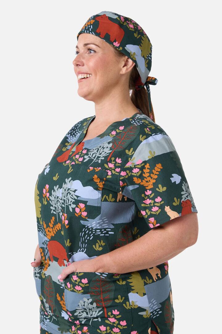 Image of Hats. Productname: Woodland Bear Scrub Hat in Green colour by brand - Scrubs With Love