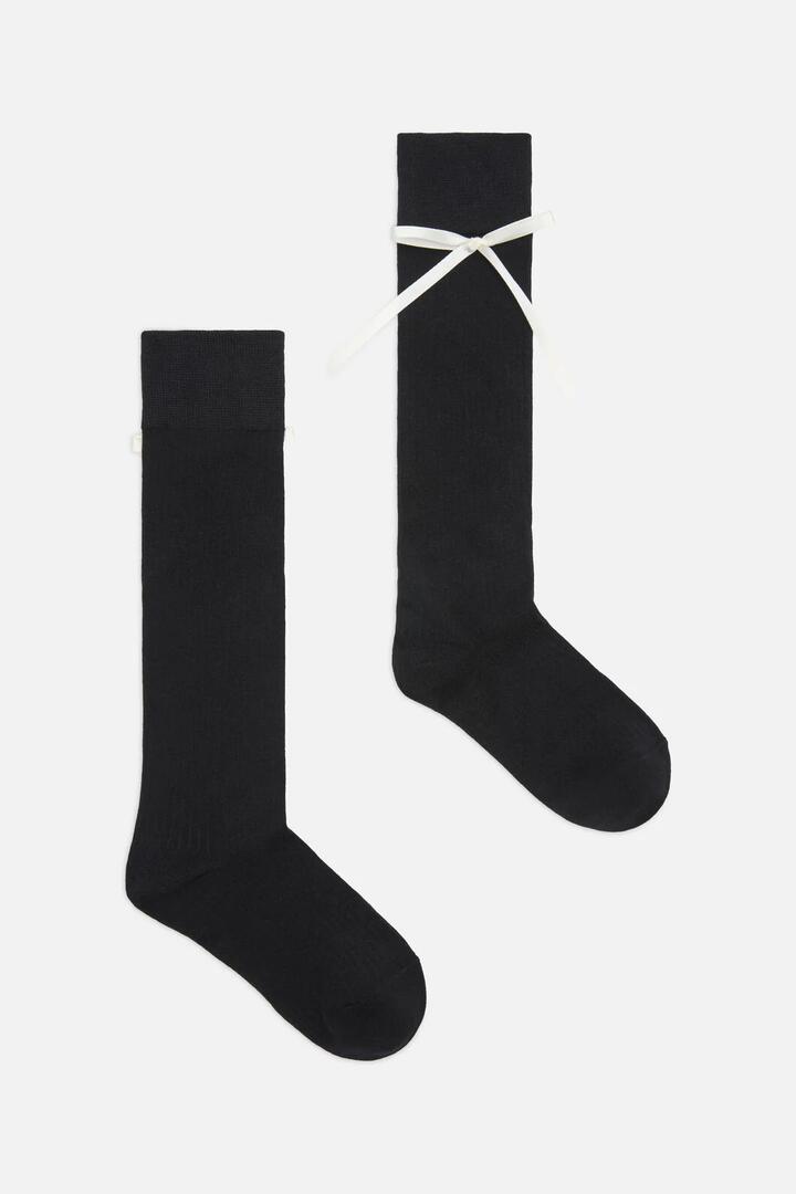 Image of Socks. Productname: Black Knee High Bow Sock in Black colour by brand - Princess Highway