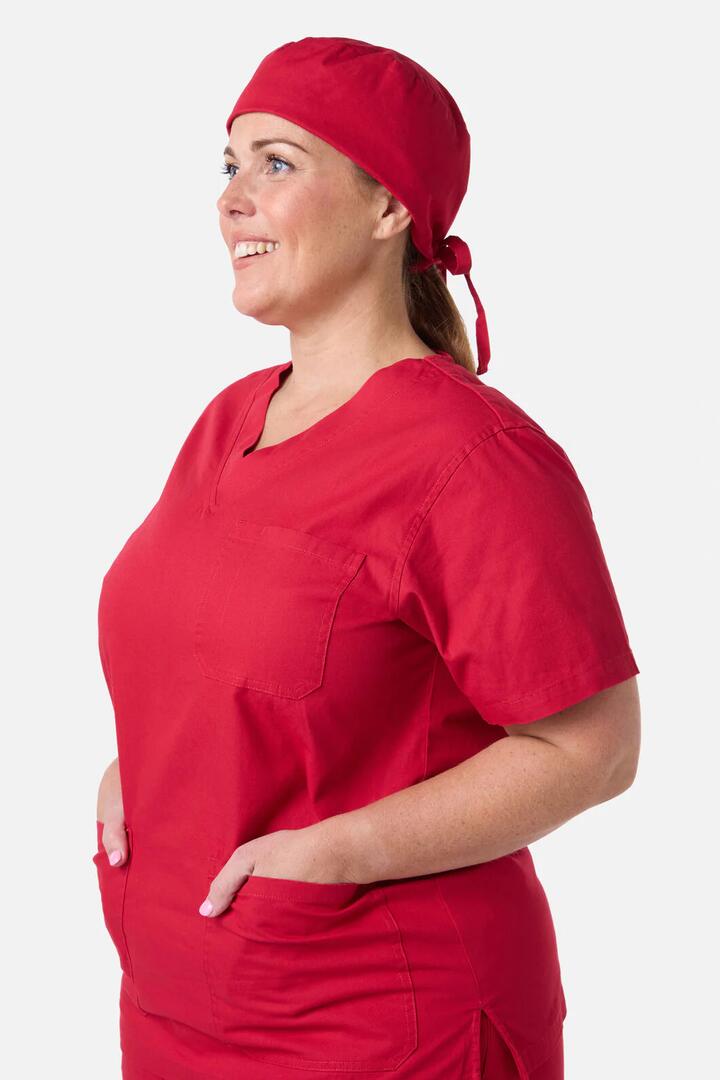 Image of a model wearing Uniforms & Workwear. Productname: Scrubs With Love Red Scrub Hat in Red colour by brand - Scrubs With Love
