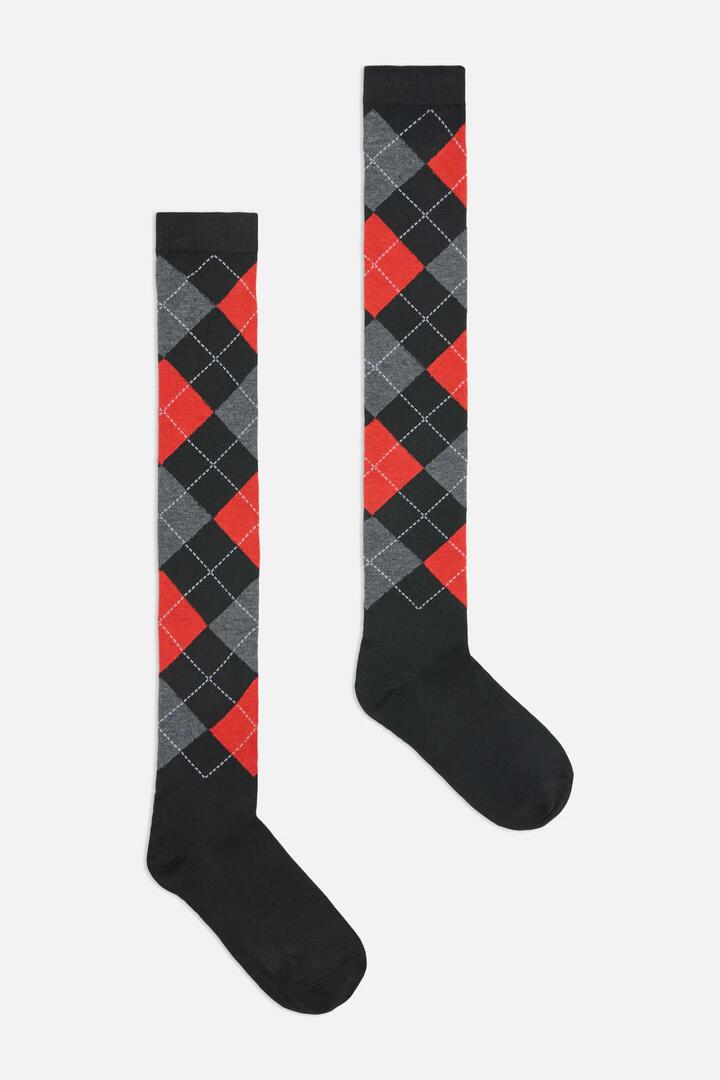 Image of Socks. Productname: Long Argyle Socks in Black Red colour by brand - Dangerfield