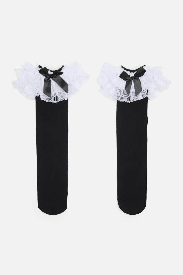 Image of Socks. Productname: Black Lacey Long Socks in Black colour by brand - Black Friday