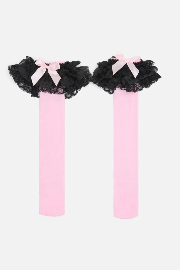 Image of Socks. Productname: Pink Lacey Long Socks in Pink colour by brand - Black Friday