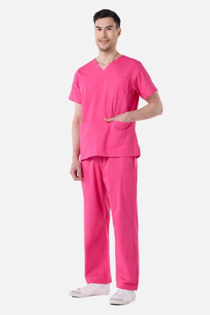 Image of a model wearing Uniforms & Workwear. Product name - Scrubs with love Berry Scrub Set in Berry colour by brand - Gorman