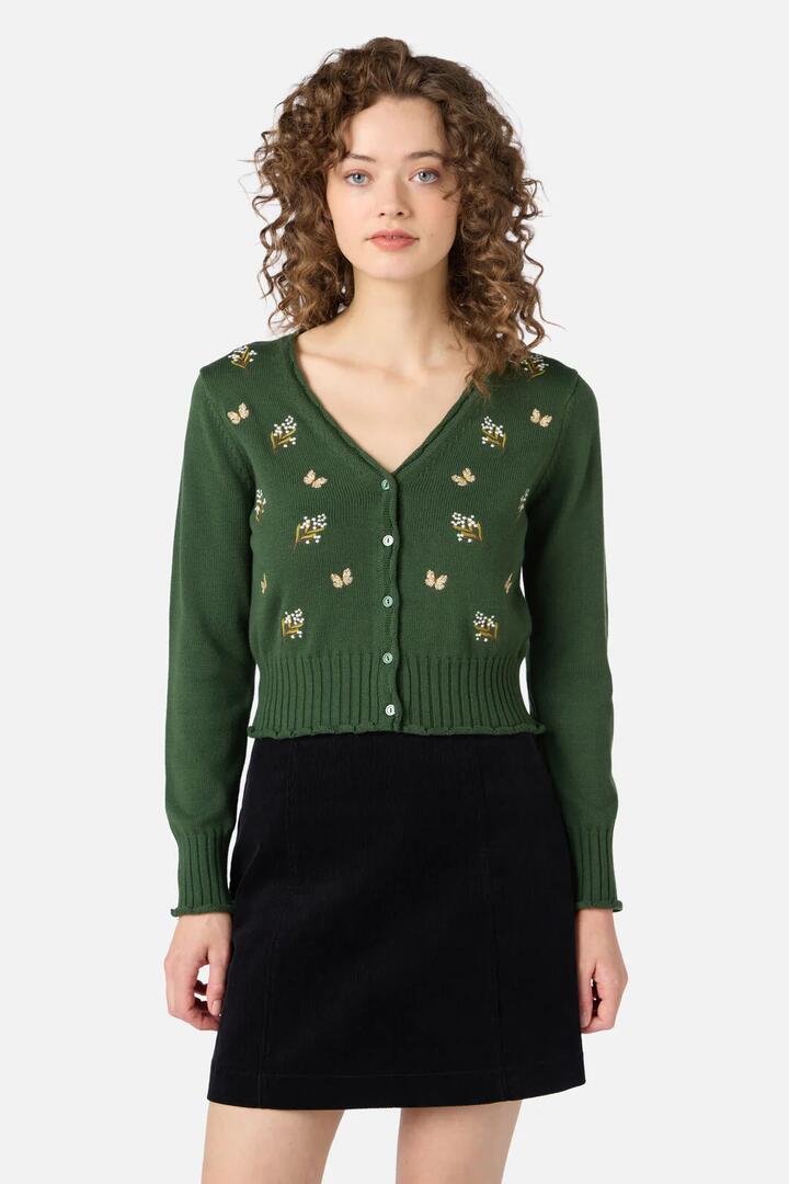 Image of Cardigans. Productname: Wattle & Butterfly Cardigan in Green colour by brand - Princess Highway