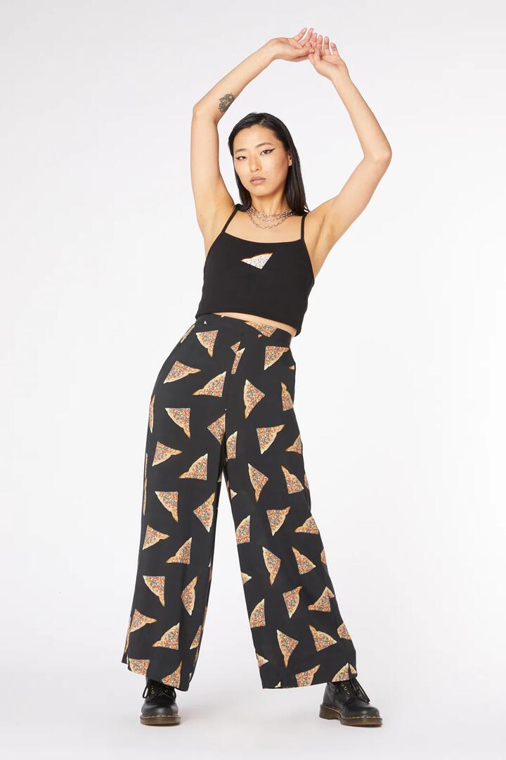 Image of a model wearing Pants. Productname: Fairy Bread Viscose Pant in Black colour by brand - Dangerfield