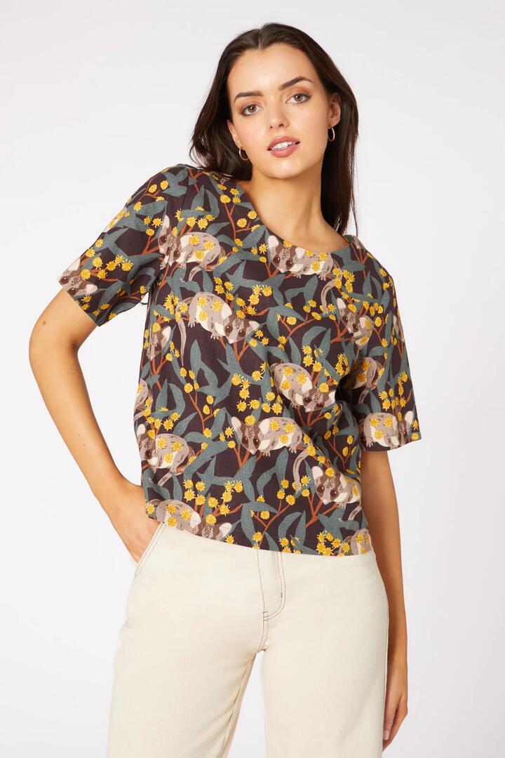 Image of a model wearing Tops. Productname: Fairy Possum Top in Chocolate colour by brand - Princess Highway