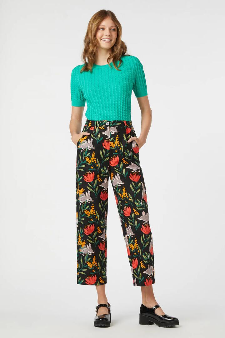 Image of a model wearing Pants. Productname: Bilby Pant in Black colour by brand - Princess Highway
