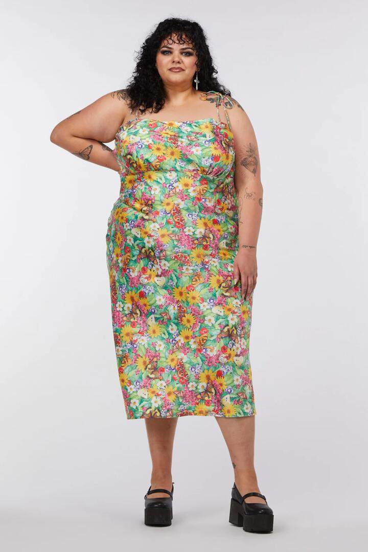 Image of Dresses. Productname: Curve Glade Satin Slip Dress in Green colour by brand - Dangerfield