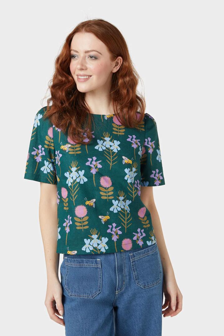 Image of a model wearing Tops. Productname: Blue Bee Top in Green colour by brand - Princess Highway