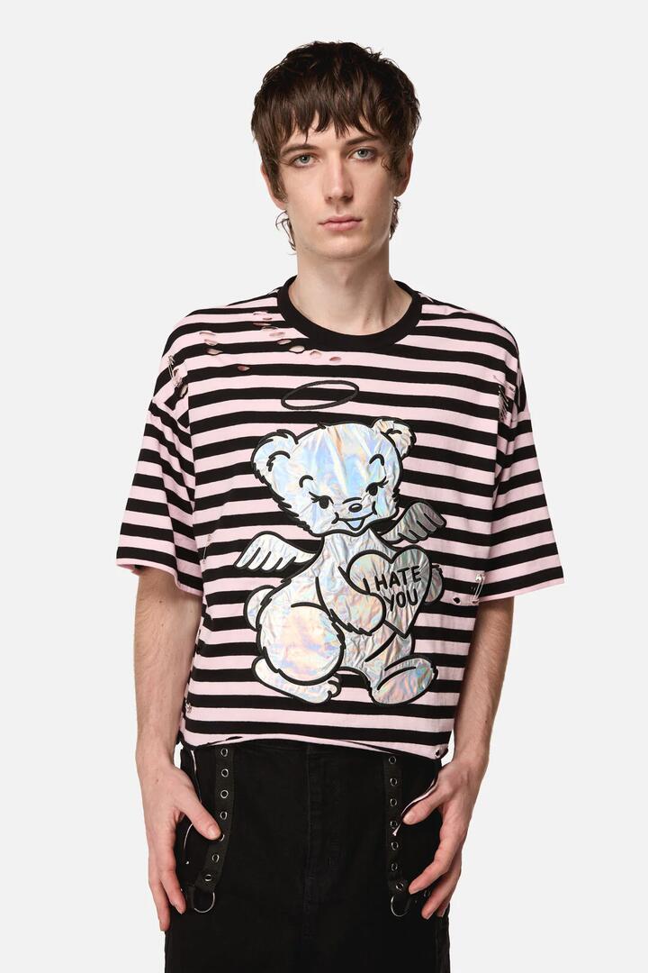 Image of T-Shirts. Productname: Hater Distressed Tee in Black/Pink colour by brand - Dangerfield