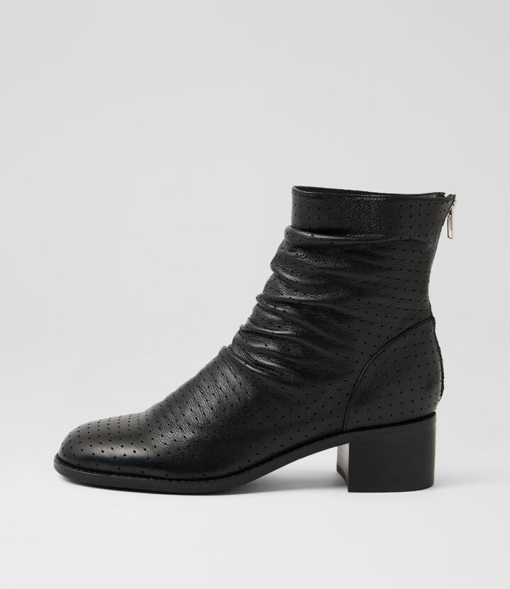 Image of Boots. Product name - Rarman Black Leather Ankle Boots in Black-Black Heel colour by brand - MIDAS