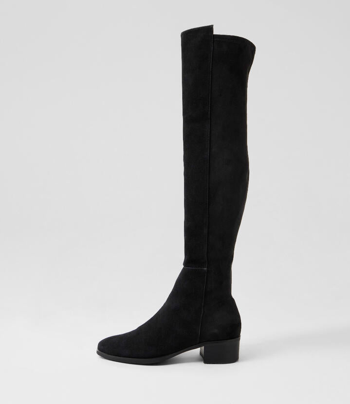 Image of Boots. Product name - Tache Black Suede Knee High Boots in Black colour by brand - MIDAS