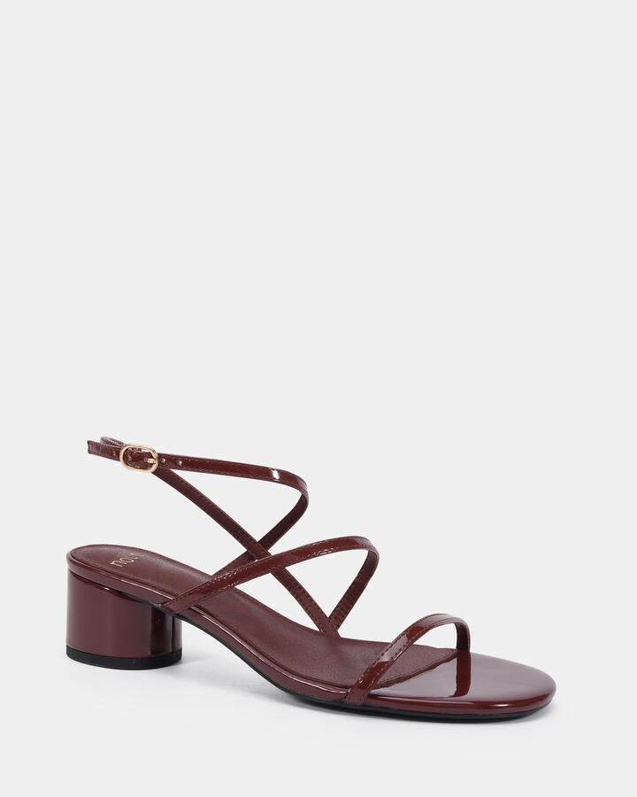 Image of Heels. Productname: Lassie: Plum Patent - Women's Strappy - Low Heel in Plum Patent colour by brand - Novo
