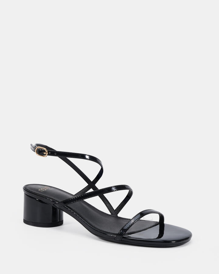 Image of Heels. Productname: Lassie: Black Patent - Women's Strappy - Low Heel in Black colour by brand - Novo