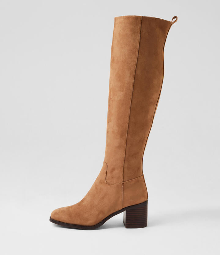 Image of Boots. Product name - Seraya Coffee Microsuede Knee High Boots in Coffee colour by brand - MOLLINI
