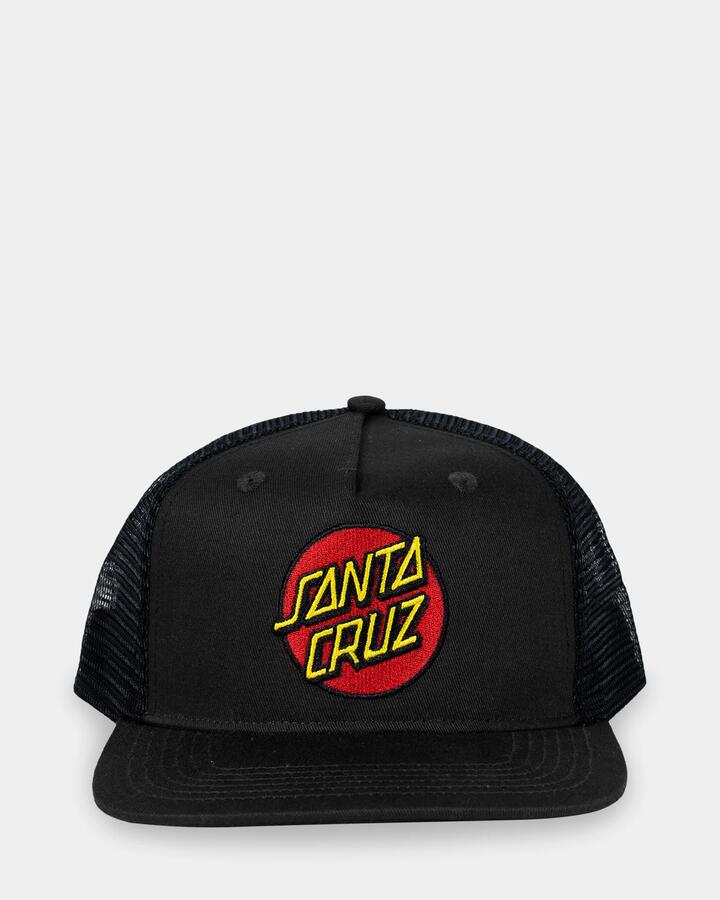 Image of Hats. Product name - Santa Cruz Boys 8-16 Classic Dot Patch Trucker Cap Black in Black colour by brand - Santa Cruz