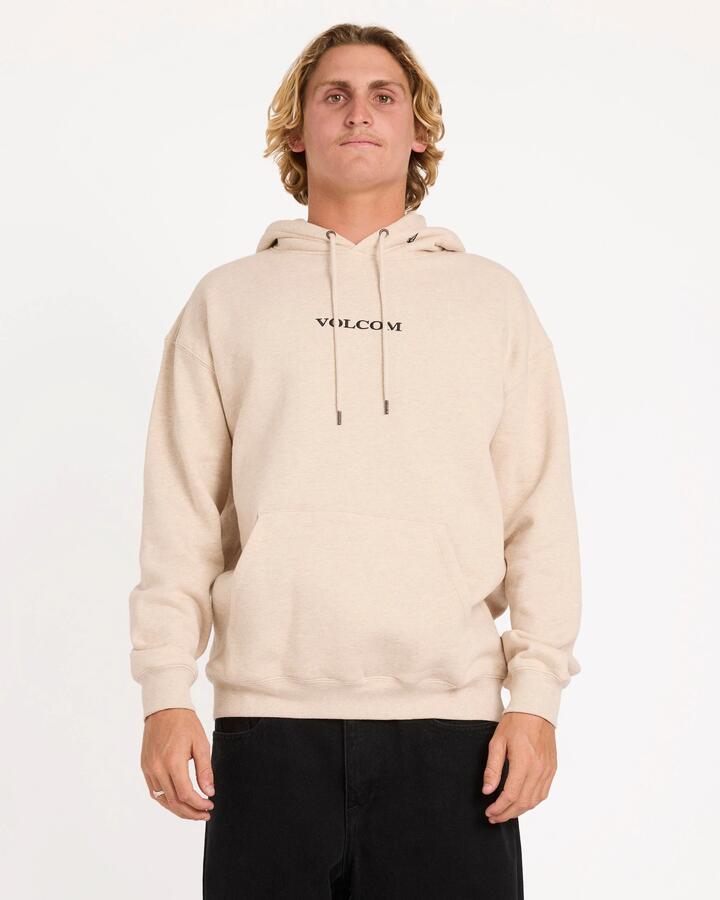 Image of a model wearing Outerwear. Product name - Volcom Mens Volcom Stone Pullover Hoodie Dust Heather in Dust Heather colour by brand - Volcom