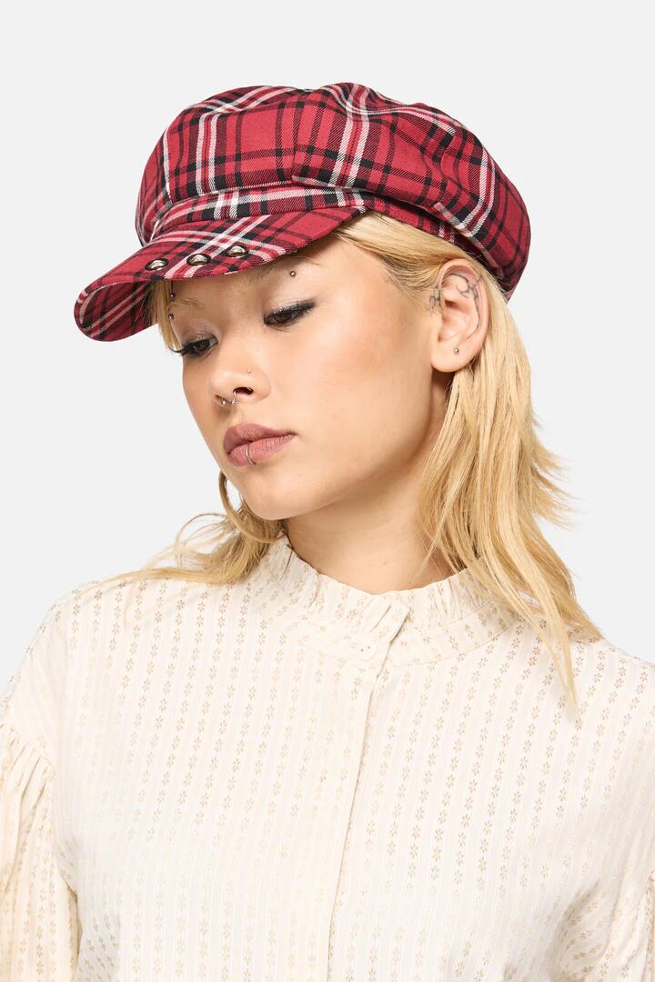 Image of Hats. Productname: Louve Tartan Slouch Cap in Red colour by brand - Black Friday