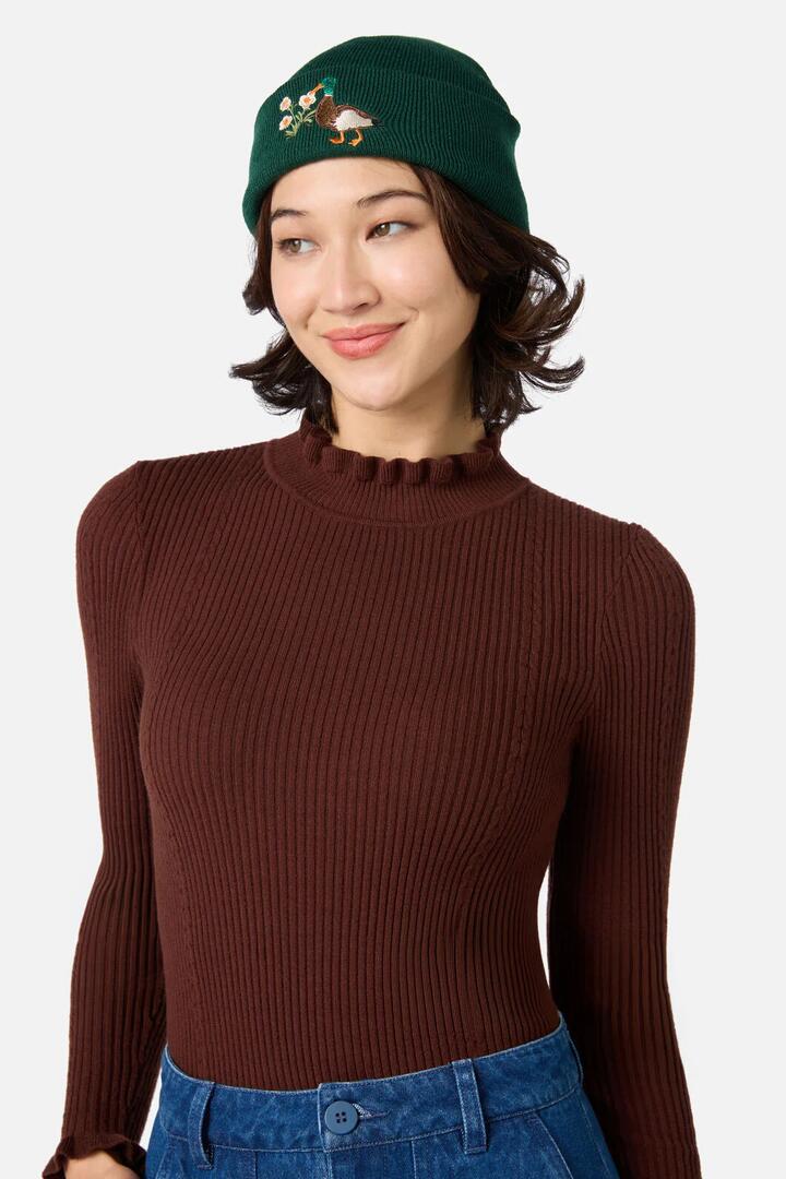 Image of Hats. Productname: Duck Embroidered Beanie in Green colour by brand - Princess Highway
