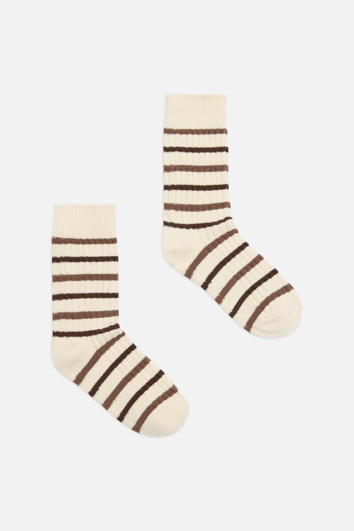 Image of Socks. Productname: Rib Stripe Socks in Cream/Chocolate colour by brand - Princess Highway