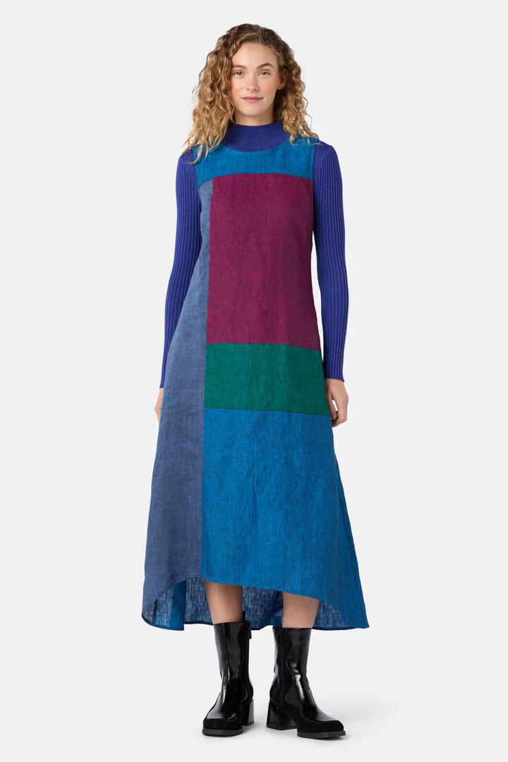 Image of Dresses. Product name - Inky Spliced Linen Dress in Multi colour by brand - Gorman