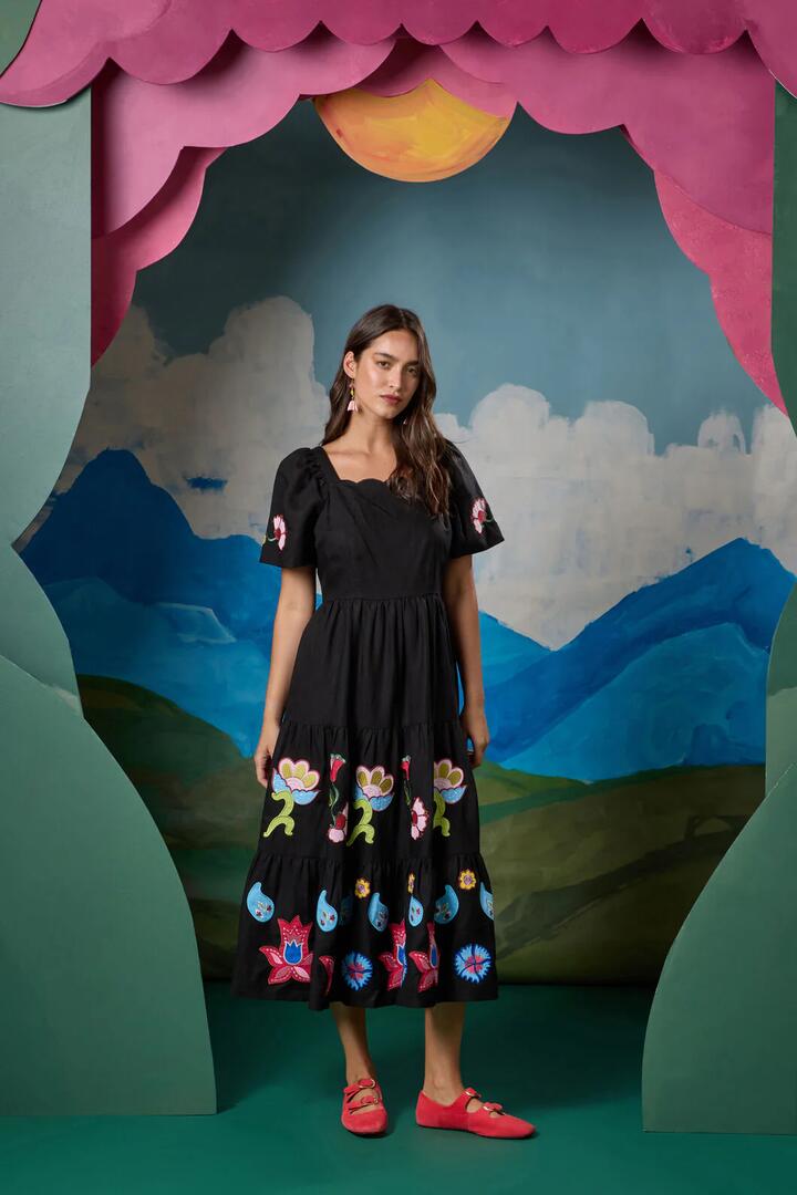 Image of Dresses. Product name - Paisley Parade Tiered Dress in Black colour by brand - Gorman