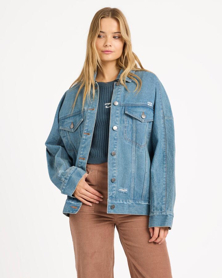 Image of Coats & Jackets. Product name - Billabong Womens Cool Times Trucker Jacket Sun Faded Indigo in Sun Faded Indigo colour by brand - Billabong