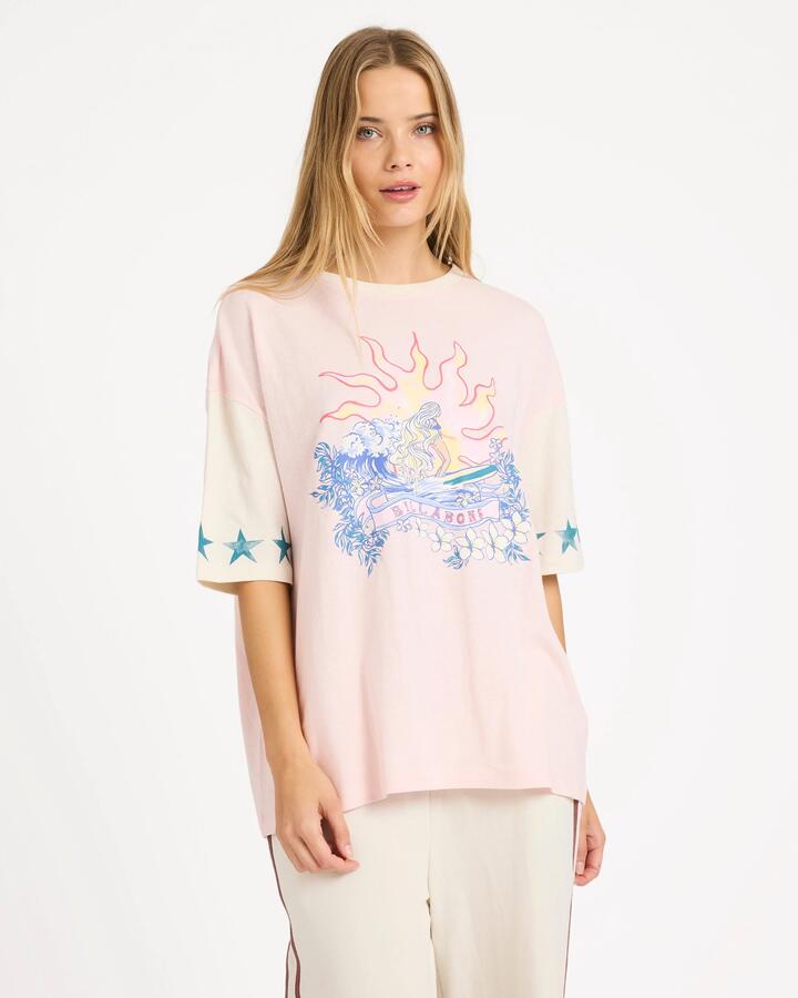 Image of T-Shirts. Product name - Billabong Womens Tropics Co Ringer T-Shirt Rose Water in Rose Water colour by brand - Billabong