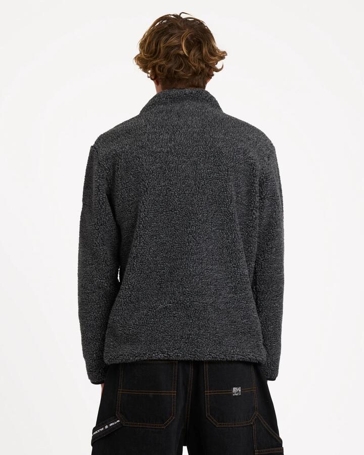 Image of a model wearing Outerwear. Product name - Billabong Mens Boundary Trail Zip Up Fleece Jacket Black Heather in Black Heather colour by brand - Billabong