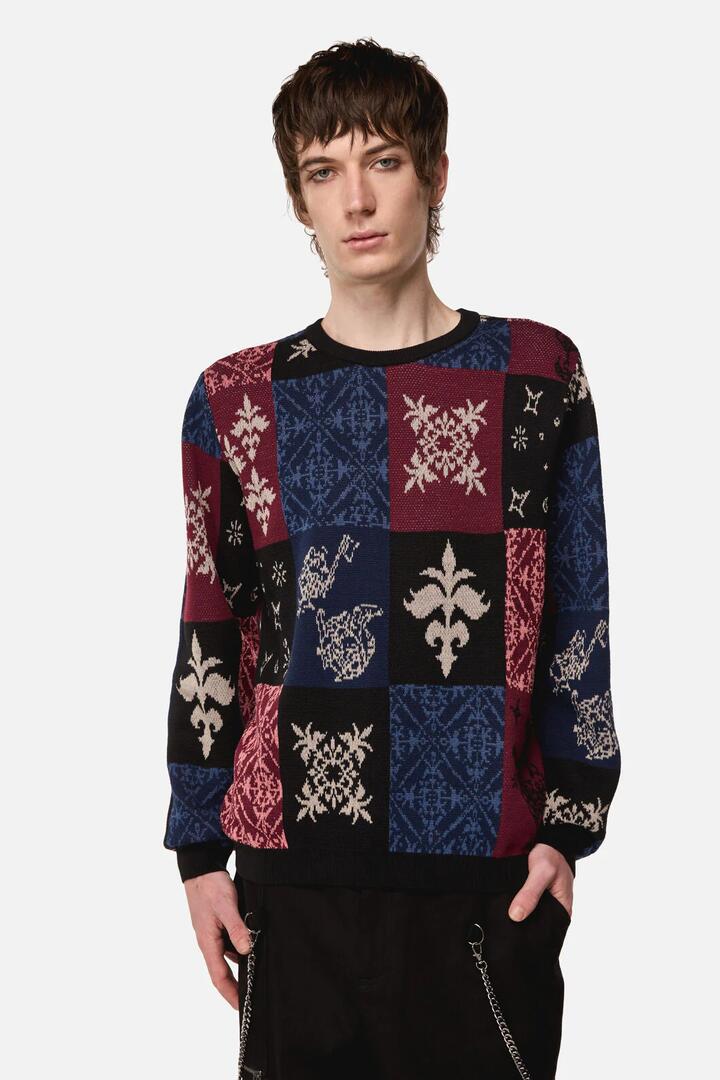 Image of a model wearing Outerwear. Productname: Your Grace Knit Jumper in Multi colour by brand - Black Friday