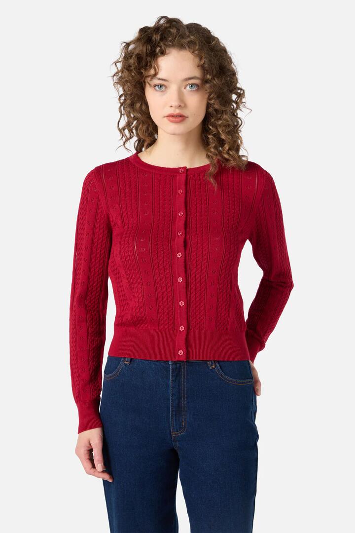 Image of Cardigans. Productname: Lisa Pointelle Cardigan in Teal colour by brand - Princess Highway