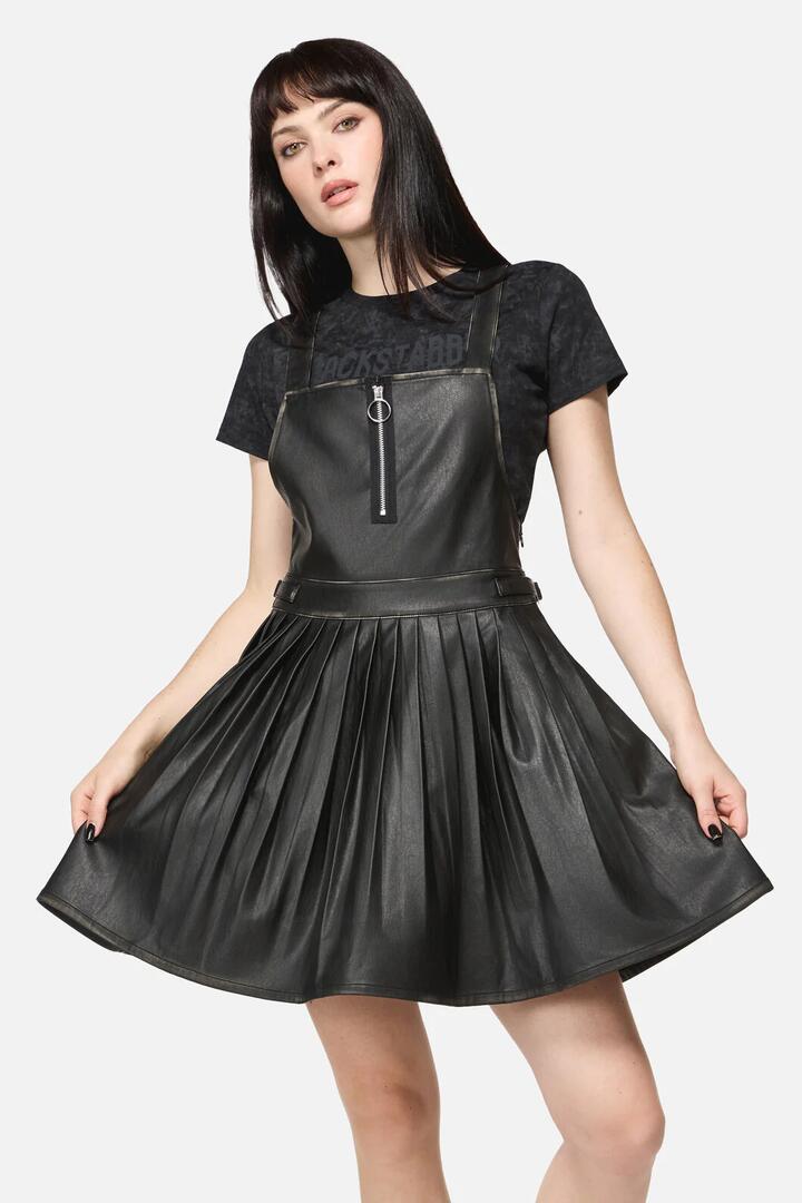 Image of Dresses. Productname: Eyes Closed PU Pinafore in Black colour by brand - Dangerfield