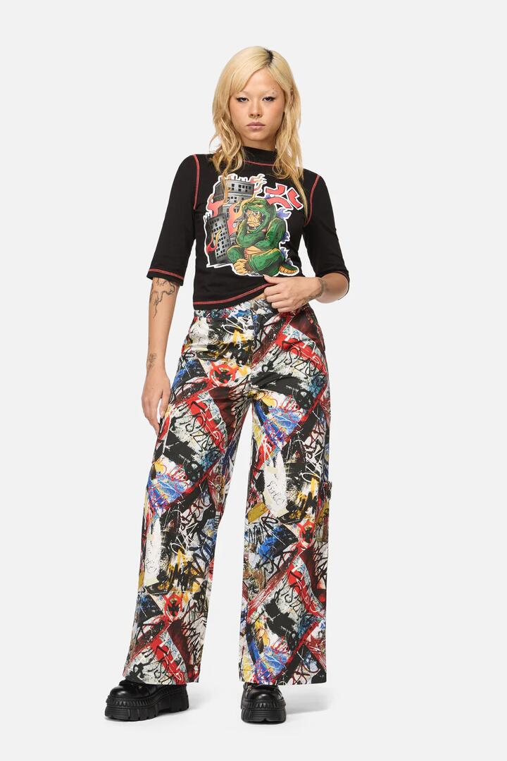 Image of a model wearing Pants. Productname: Facade Punk Wide Leg Pant in Multi colour by brand - Black Friday