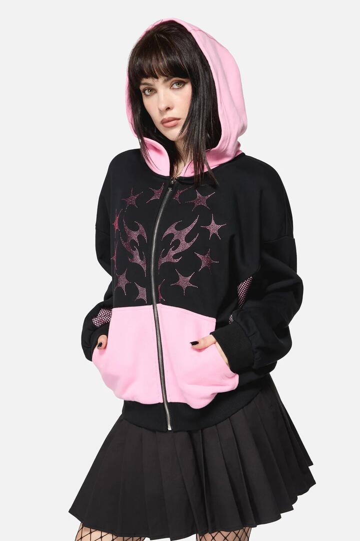 Image of a model wearing Outerwear. Productname: Hater Sparkle Hoodie in Black/Pink colour by brand - Dangerfield