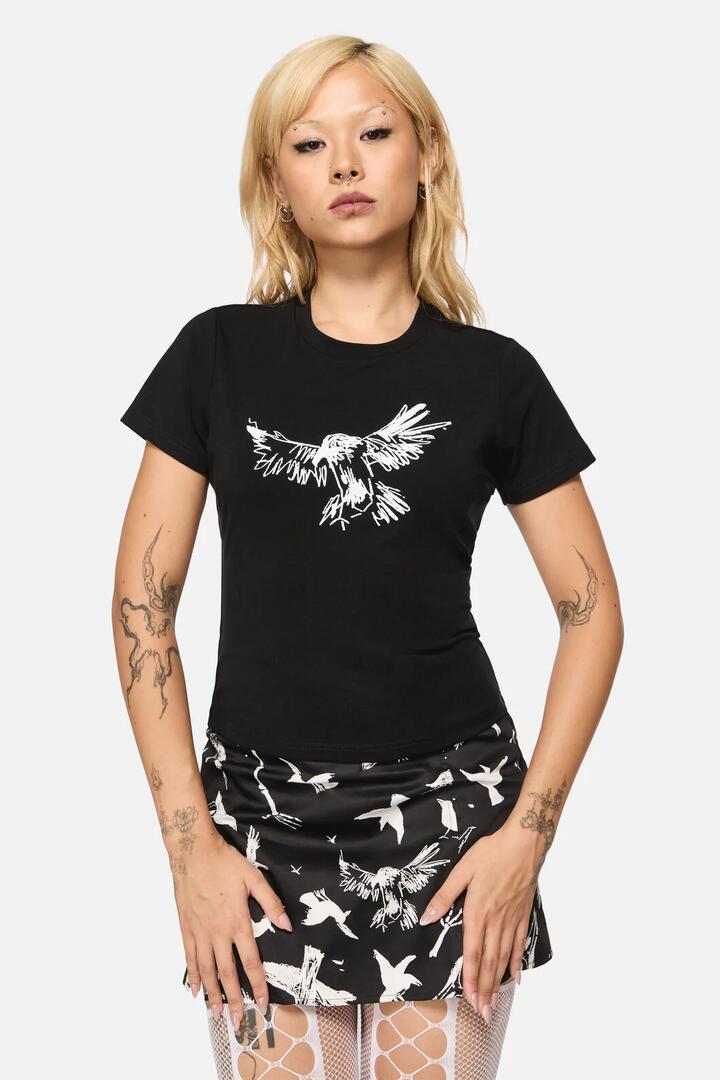 Image of T-Shirts. Productname: Corbeau Print Fitted T-Shirt in Black colour by brand - Black Friday
